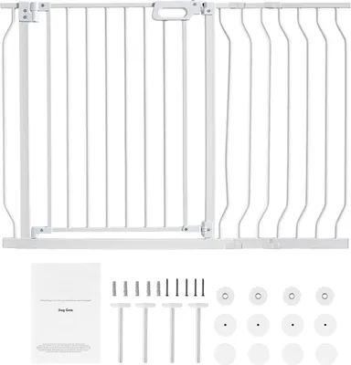 Zdjęcie produktu dla Bramka dla dzieci SucceBuy, szerokość 75-122 cm, wysokość 76,2 cm, bramka ochronna Easy Step Walk-Thru dla dzieci i zwierząt z automatycznym mechanizmem zamykania