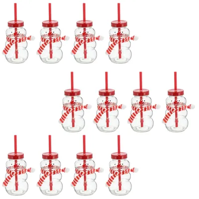 Produktbild von Novaliv 12x Tassen Glühwein 260 ml Personalisierte Weihnachtstasse mit Trinkhalm - Schneemann als Glühweinbecher - Weihnachts Motiv Tasse mit Deckel und Strohhalm Weihnachtstassen Handwärmer mugs