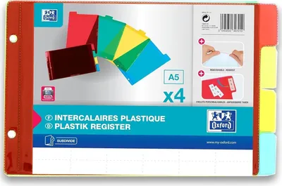 Produktbild von Oxford Kunststoff Register blanko farbig PVC A5 quer 4-teilig