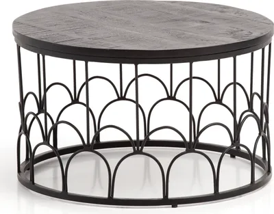 Produktbild von Couchtisch 60x60x36cm Massivholz Schwarz Sofatisch Wohnzimmertisch Rund