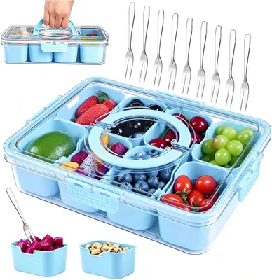 Snackbox mit 8 Fächern, transparent, 30,5 x 23,6 x 6,5 cm