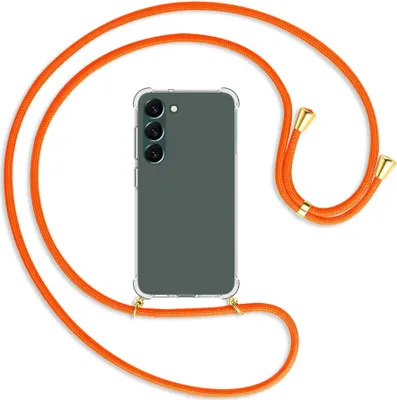 Produktbild von Handykette Backcover-Schutzhülle mit Band (Metall goldfarben) für Samsung Galaxy S23 Plus - neonorange