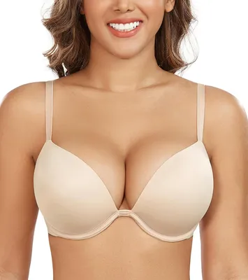Productafbeelding van Dames push-up beha met beugel en diepe V-hals, gevoerd model voor dagelijks gebruik in beige