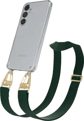 Produktbild von EAZY CASE - Hülle mit Band für Samsung Galaxy S25 Plus, Handyhülle mit Umhängeband, Silikonhülle transparent, Handykette in Grün