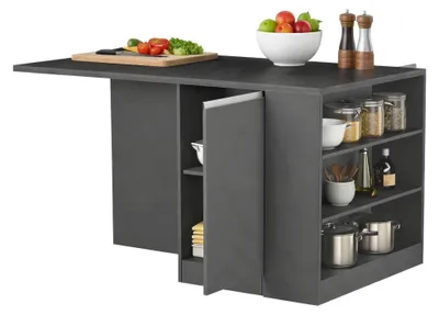 Produktbild von Kücheninsel Dcannaval, 2-türiger Küchenschrank, zusätzlicher Ablagetisch, 100 % Italy, 160 x 90 x 90 cm, Anthrazit und Schiefer