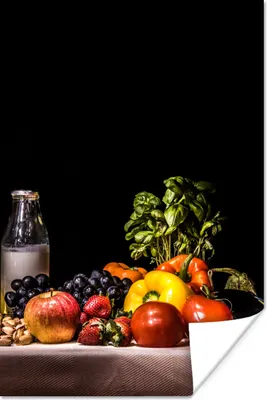 Produktbild von MuchoWow® Poster Stilleben - Essen - Trinken - Obst - Schwarz 60x90 cm - Wanddekoration