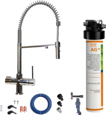 Produktbild von BieTal® Wasserfilter Aktivkohle SET & 3-Wege Hahn Chrom mit Brause & Wasserstop