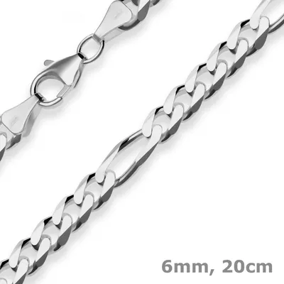 6mm-Armband-Figarokette-diamantiert-925-Silber-rhodiniert-20cm