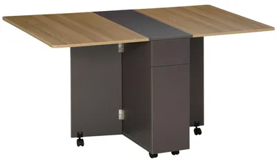 Produktbild von Klappbarer Esstisch auf Rollen mit Stauraum: 2 Schubladen und 1 Schrankfach, 76 x 140 x 74 cm