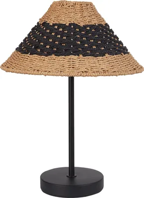 Produktbild von BELIANI Tischlampe Beige u. Schwarz Metall 40 cm Papierschirm Kegelform Langes Kabel mit Schalter Boho Schlaf- u. Wohnzimmer Beleuchtung Tischleuchte