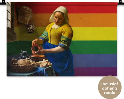 Produktbild von MuchoWow® Wandteppich Wandbehang Milchmädchen - Vermeer - Stolz 60x40 cm Tapisserie Dekoration Wandtuch - Wanddekorationen