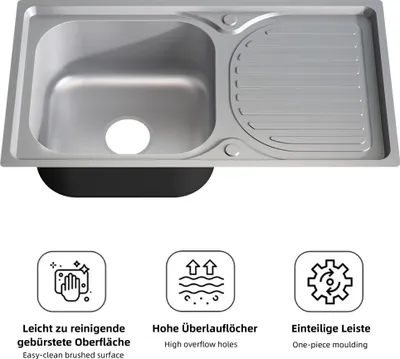 Produktbild von Mucola Küchenspüle Silber Spülbecken Einbau Silberspüle mit Ablage - Einbauspüle 75,5CM eckig Ausrichtung Links