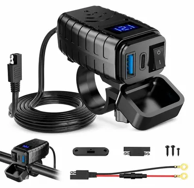 Produktbild von Motorrad USB Ladegerät 30W+18W, PD & QC, mit Ein-/Ausschalter, IP66 wasserdicht, Lenkermontage, inkl. Spannungsanzeige