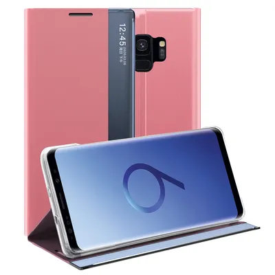 Obrázek produktu pro Galaxy S9 Pouzdro, Slim Flip Kožené Pouzdro s Okénkem a Stojánkem pro Samsung Galaxy S9 Růžový