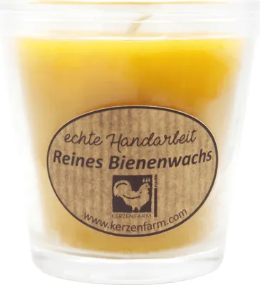 Produktbild von Bienenwachskerze im Glas, 100% reines Bienenwachs, KERZENFARM HAHN, H80 x Ø50/78 mm, 130 ml, Brenndauer ca. 13h