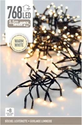 Produktbild von LED-Clusterlichterkette Büschel warmweiß, 768 LEDs, sw Kabel, Innen/Außen, 8,5m