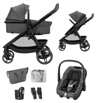 Produktbild von Maxi-Cosi Zelia S Trio² Kinderwagen 3 in 1 mit CabrioFix S Kindersitz, 0-4 Jahre, Einhändig Klappbar, Wendbares Kinderwagen Set, Dark Grey