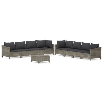Immagine prodotto di Set Divani da Giardino 9 pz con Cuscini in Polyrattan Grigio