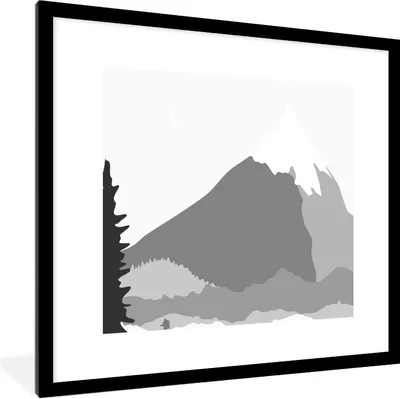 Produktbild von MuchoWow® Gerahmtes Poster Illustration - Berg - Schwarz - Weiß 40x40 cm - Poster mit Schwarzem Bilderrahmen Wandposter Rahmen Foto Bilder - Poster - Plakat im Rahmen