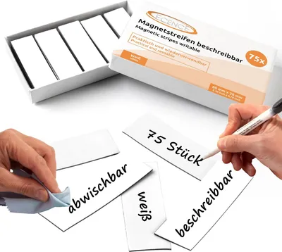 Produktbild von ECENCE 75 Magnetstreifen beschreibbar - 60x20mm Weiss - zuschneidbare Haftstreifen - abwischbare Ma