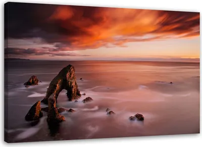 Produktbild von Leinwandbild oranger himmel über dem meer 90x60 cm Feeby rosa wandbild bereit zum aufhängen