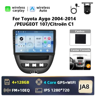 Immagine prodotto di Autoradio Android 2-DIN per Toyota Aygo 2004–2014, Peugeot 107, Citroën C1 - Touchscreen da 25,4 cm - 6+128 GB - CarPlay e Android Auto - Telecamera di retromarcia - Verde