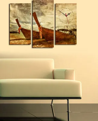 Produktbild von Opviq, 3PATCS- CLA2654, Bunt, Wanduhren, 66 x 45 cm, 100% Wildleder -Leinwand