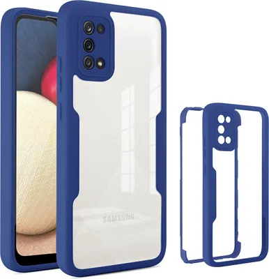 Produktbild von Samsung Galaxy A02S Schutzhülle, Eingebautem Displayschutz 360 Grad Komplettschutz Handyhülle für Samsung A02S Blau