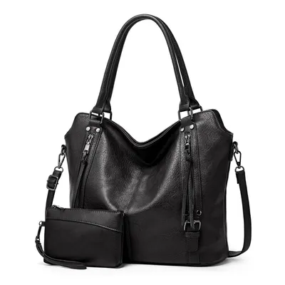 Produktbild von Handtasche Damen Schultertasche Groß Shopper Vegan Handtasche Umhängetasche Geldbörse Damen Taschen 2-Tlg (Schwarz)