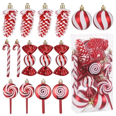 15-tlg. Weihnachtsbaum-Deko-Set, Kunststoff, Rot/Weiß