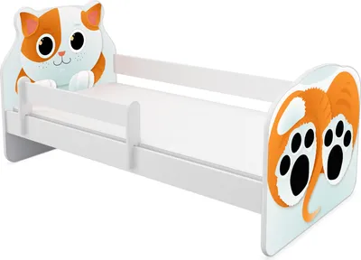 Produktbild von ACMA Tiere VII Kinderbett Jugendbett Junior-Bett Komplett-Set mit Matratze Rausfallschutz Lattenrost (02 Katze, 140x70 cm)