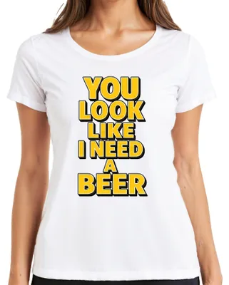 Immagine prodotto di Maglietta da donna, colore bianco, taglia S, con scritta: "Sembra che io abbia bisogno di una birra", "Lustig Bier", "Sorseggiare birra", "Festa", "Alcol", "Addio al nubilato"