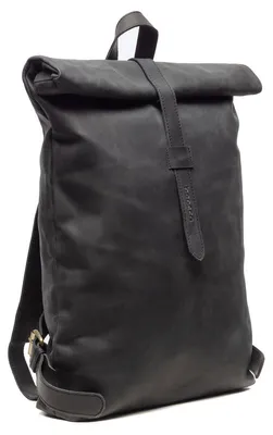 Produktbild von Beocca Mavis Laptop-Rucksack aus pflanzlich gegerbtem Leder, 15,6 Zoll Laptopfach, Business Rucksack, handgefertigt, Schwarz