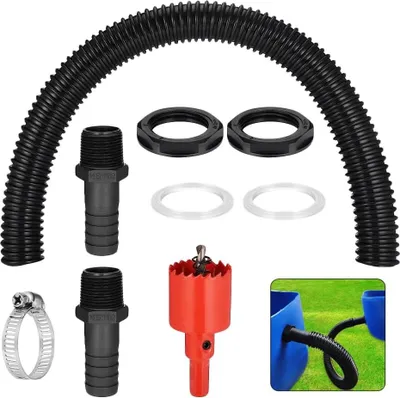 Productafbeelding van 1 inch (25 mm) regentonverbindingsset, regentonverbindingsset, 50 cm verbindingsslang en 2 slangaansluitingen 25 mm met contramoer voor regenton