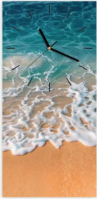 Produktbild von Wanduhr aus Glas mit Motiv Strand und Wellen- 30 x 60 cm - inkl. Aufhängesystem