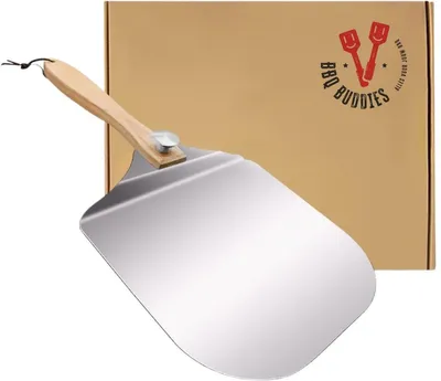 Produktbild von BBQBuddies Pizzaschaufel klappbar – Edelstahl Pizzaheber mit Holzgriff & Aufhängeöse – für Grill & Pizzaofen