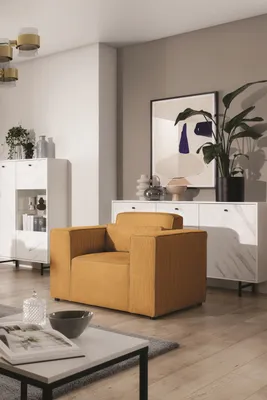 Produktbild von Sessel Designersessel WALDO in Stoff Poso Senfgelb