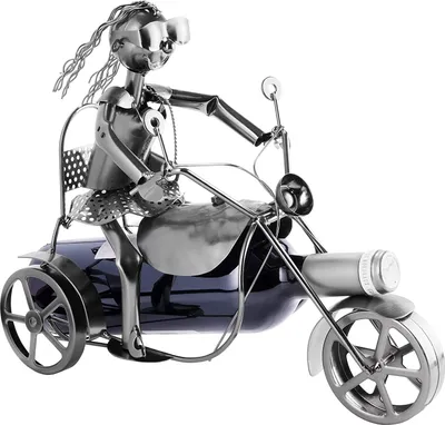 Image de Brubaker Porte-bouteille de vin Motocycliste - Trike Tricycle Sculpture Porte-bouteille - Cadeau de vin en métal pour les fans de moto