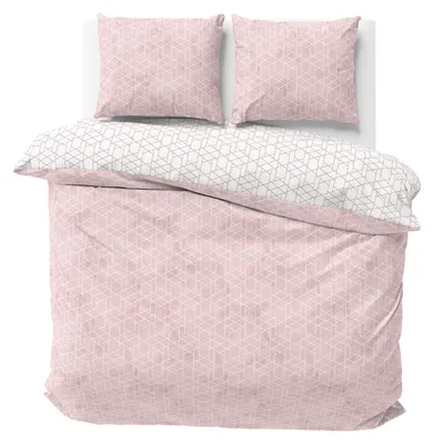 Produktbild von Bettwäsche 200x200 Renforce Baumwolle Bettbezug Rosa Weiß Rauten Wendebettwäsche 3 teilig