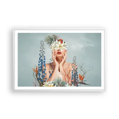 Produktbild von Gerahmtes Poster - Weißer Rahmen - Surreal Frau Blumen - 91,5x61 cm - Wand Bild - Wanddeko - Wandbilder - Kunstposter - Wandposter - Bilderrahmen - Bilder - Kunstdruck Wanddekoration - P2WAA91x61-4818