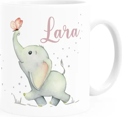 Produktbild von Kindertasse Elefant personalisierte Namenstasse aus Keramik für Kinder Jungen Mädchen SpecialMe® weiß Keramik-Tasse