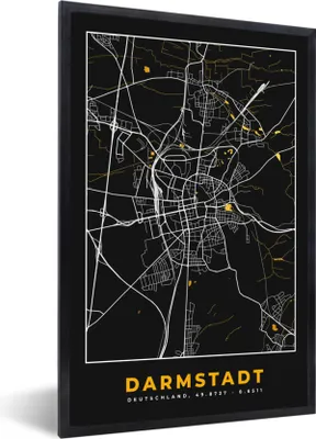 Produktbild von MuchoWow® Gerahmtes Poster Darmstadt - Karte - Stadtplan - Gold - Deutschland 20x30 cm - Poster mit Schwarzem Bilderrahmen Wandposter Rahmen Foto Bilder - Drucken - Bilder Poster im Rahmen