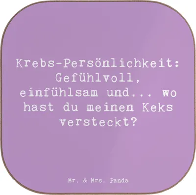 Produktbild von Mr. & Mrs. Panda Tischuntersetzer Spruch Krebs Gefühlswelt - Lavendeltraum - Geschenk, Geschenke Sternzeichen, Tassenuntersetzer, Gefühle, Einfühlungsvermögen, Coaster