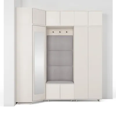 Produktbild von Garderoben-Set Napoli Version 20: Eckschrank mit Polsterpaneelen, Schuhschrank, Hängeschrank für Flur und Eingangsbereich (Cashmere/Trinity 14)