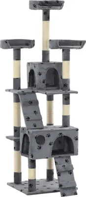 Productafbeelding van De Living Store kattenkrabpaal met sisalpalen, 170 cm, met pootafdrukken, grijs