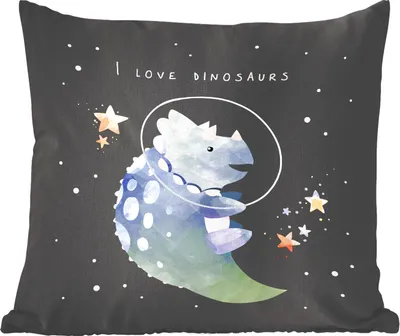 Produktbild von MuchoWow® Zierkissen Sofakissen Wohnzimmer Dekokissen 40x40 cm Zitate - Weltraum - 'Ich liebe Dinosaurier' - Sprichwörter - Mädchen - Jungen - Kinder - Kinder - Foto Kissen - Schlafzimmer Dekoration