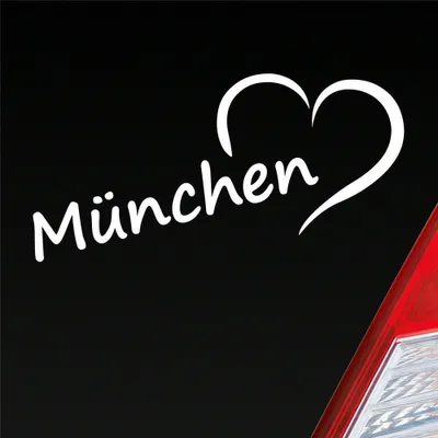 Produktbild von Auto Aufkleber München Herz Heart Stadt Auto Liebe Love 19x8 cm Weiss Matt Sticker Heckscheibenaufkleber
