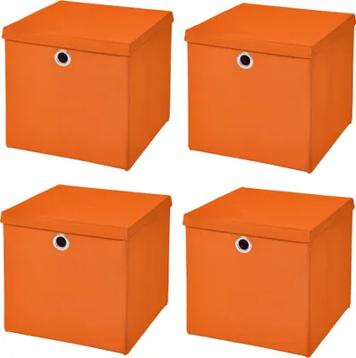 Produktbild von 4 Stück Orange Faltbox 28 x 28 x 28 cm Aufbewahrungsbox faltbar mit Deckel
