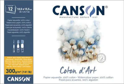 Produktbild von CANSON Aquarellblock "Coton d'Art" 260 x 360 mm naturweiß