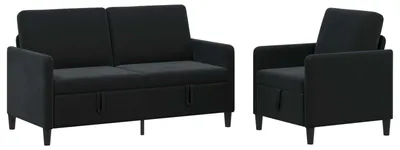 Image de Ensemble de canapés vidaXL avec rangement, 2 pièces, couleur noire, revêtement en polyester
